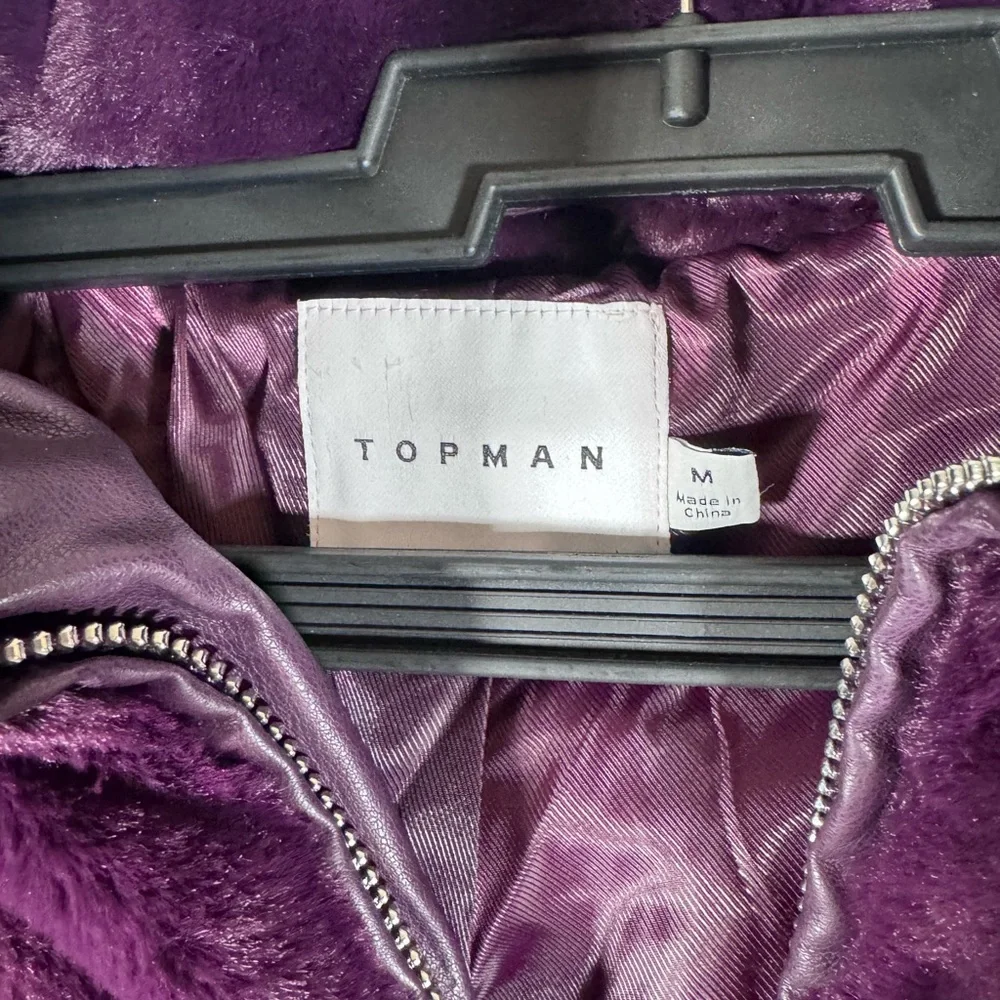 Topman Velvet Plush Puffer Zip Up Jacket in Purple